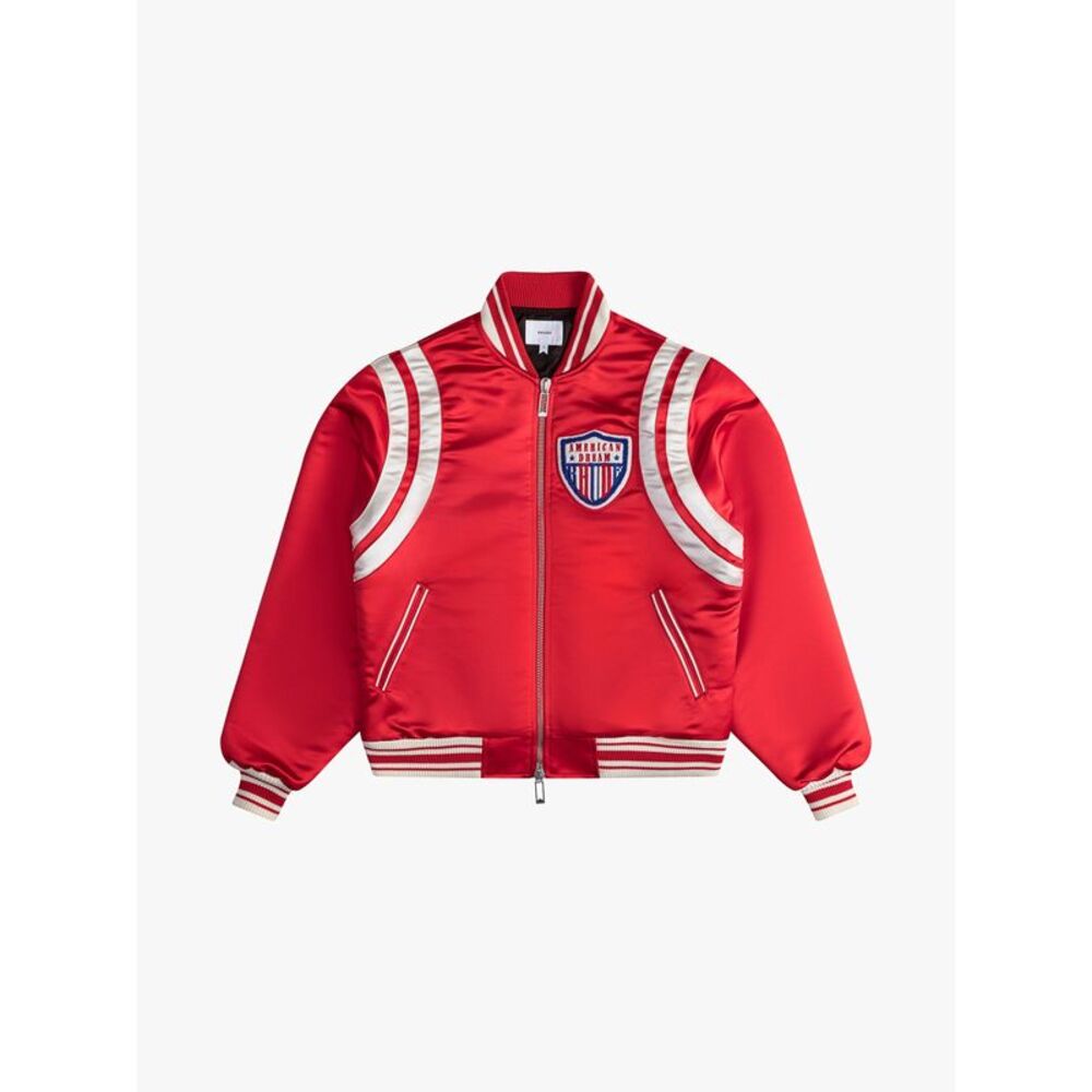 Rhude Men's Red Satin Varsity Jacket Red/ivory